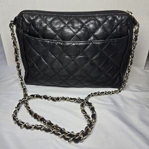 Vintage First Edition Black Leather Two Compartment Chain Strap Crossbody Purse